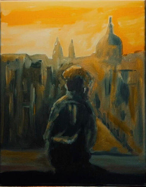 Kid overlooking Valletta - Acrylic on Canvas